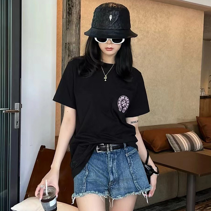 chrome hearts pink horseshoe print short sleeve t-shirt